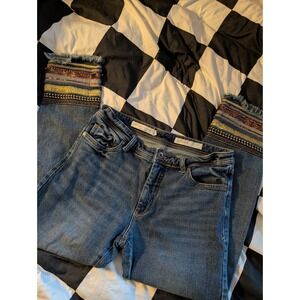 Pilcro & the Letterpress Slim Straight‎ Jeans Embroidered Cuffs Blue Size 28